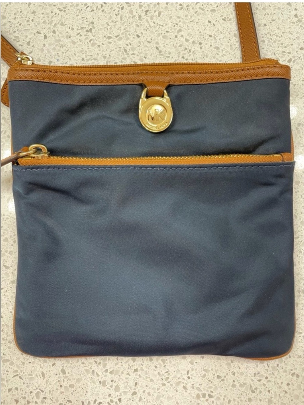 Michael Kors Yellow Nylon Bag with Brown Leather Trim and Gold Hardware
